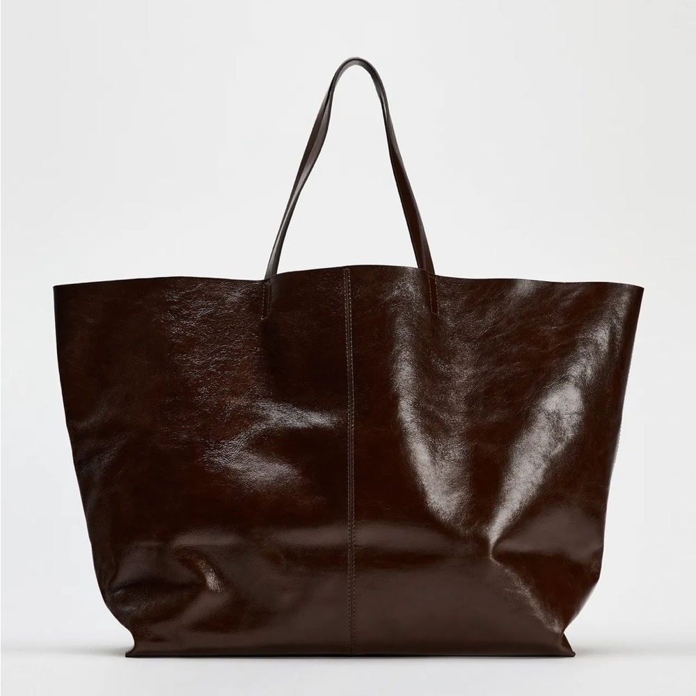 Maxi Leather Tote Bag in Oxblood Red